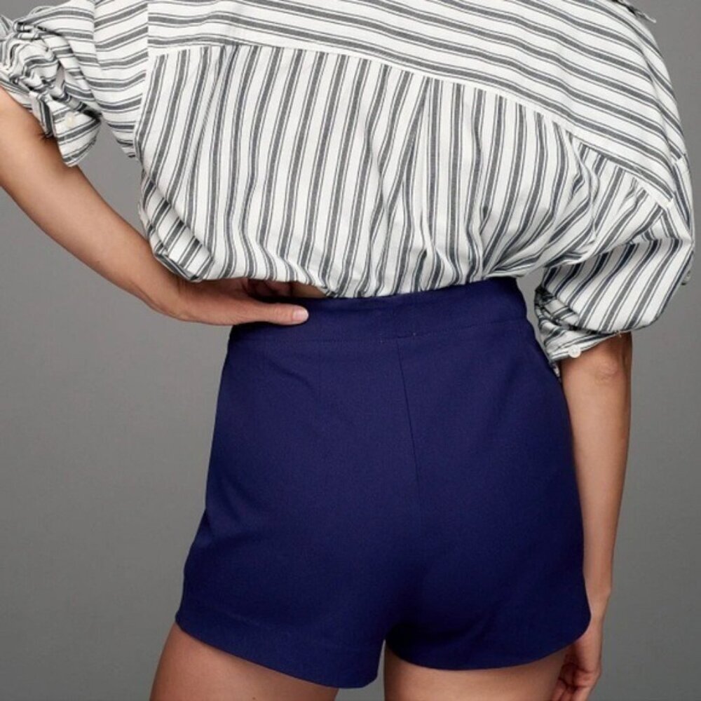 ANTHROPOLOGIE Maeve Zippered Micro Shorts Navy Blue Size 14 NEW - Picture 3 of 7